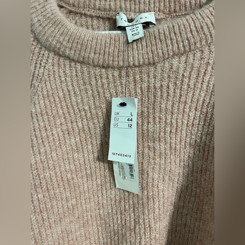 TopShop Blush Knit Pleated Sleeve Cropped Sweater - Size Large - Picture 2 of 4